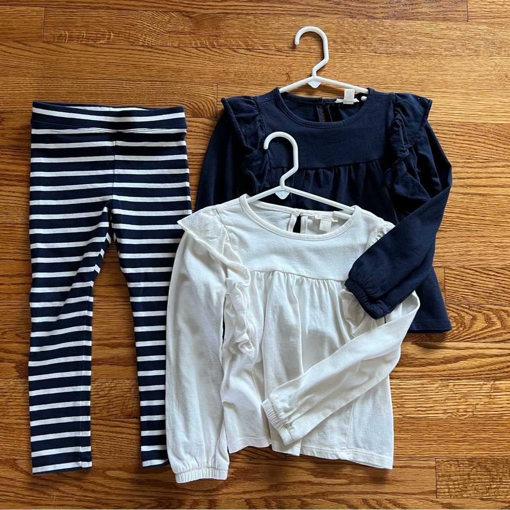 J Crew Crewcuts ivory and Navy tops and leggings